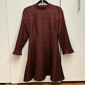 Zara Fit and Flare skater dress in Red/Black Plaid Check In M